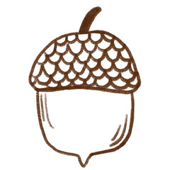 Hand Drawn Brown Acorn Line Art Clipart © Afiny