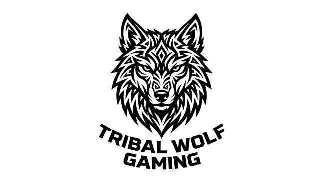 Tribal wolf head gaming logo design.