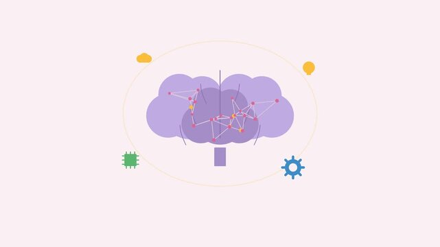 AI Neural Network Brain - Flat 2D Animation (4K)