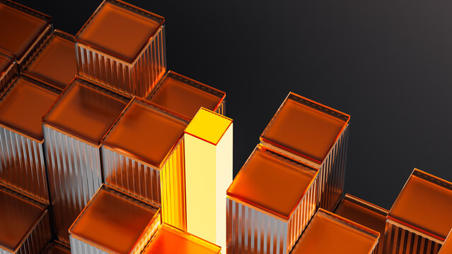 Glowing abstract glass block design in geometric pattern