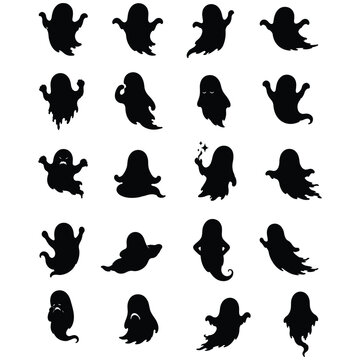 Spooky ghost silhouettes collection for halloween holiday decoration and graphic design
