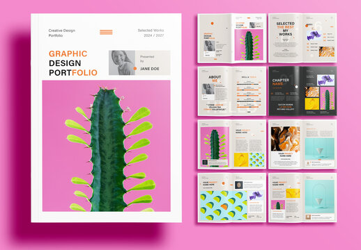 Modern Graphic Design Portfolio Layout Template with Orange Accents