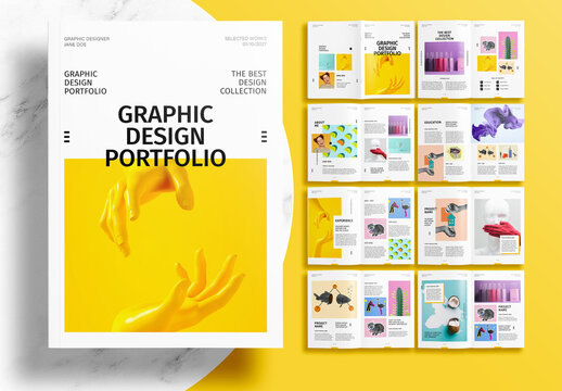 Modern Graphic Design Portfolio Layout Template with Yellow Accents