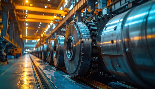 Large Industrial Metal Machinery Lined Up on Factory Floor