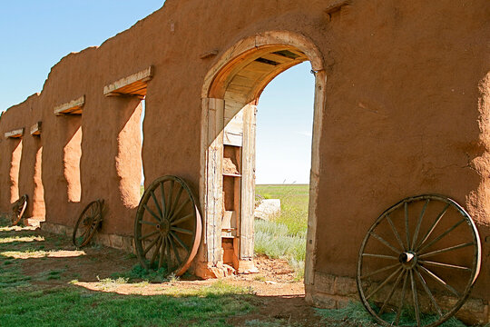Adobe Ruins with Wagon Wheels at Fort Union