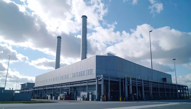 Large Industrial Power Plant Standing Under Cloudy Blue Sky
