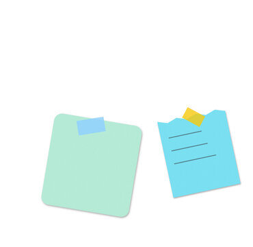 Two light blue sticky notes with small colored tape pieces attached to remind you of important daily tasks and school study goals