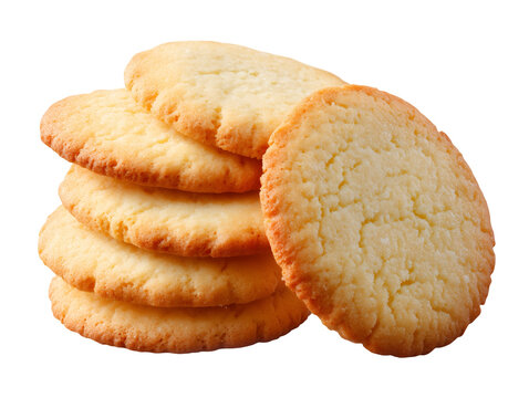 Stack of classic sugar cookies with crisp golden edges, buttery flavor, and tender crumb, isolated on a white background.