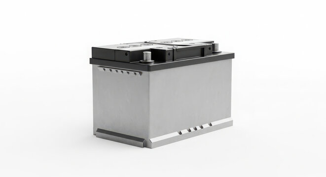 Automotive lead-acid battery for vehicle power supply and engine starting on a clean white background, essential for reliable car operation.