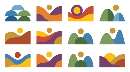 Fototapeta premium Abstract Minimalist Landscape and Mountain Vector Illustrations Collection