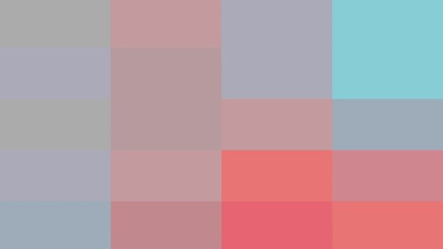Colorful pixel grid animation featuring shifting geometric rectangle tiles in pastel tones. Modern abstract mosaic background loop for digital media.