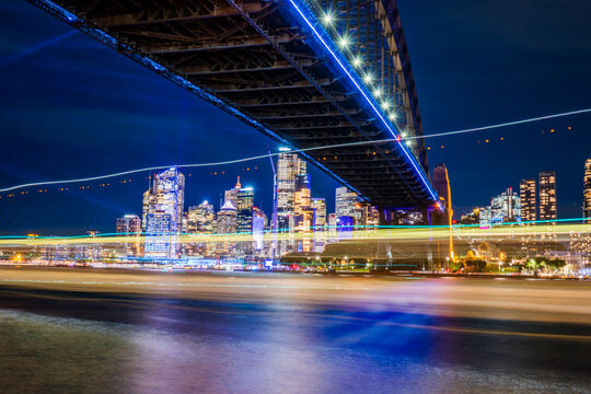 Blue Sydney Harbour Bridge at night