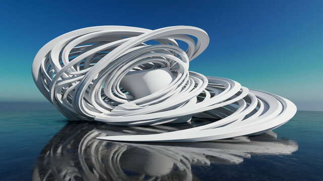 Smooth and sleek white parametric pavilion forms, abstract contemporary graphic resource and element.