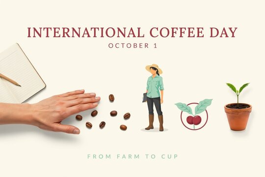 International Coffee Day October 1st Vector Illustration Showing Hand Beans Farmer and Plant Journey