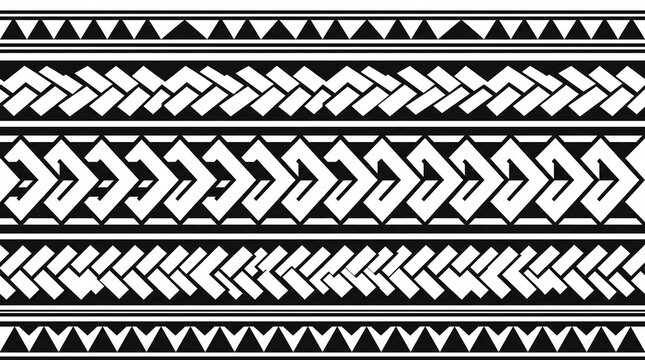 Polynesian Tribal Tattoo Pattern with Geometric Black and White Art Design