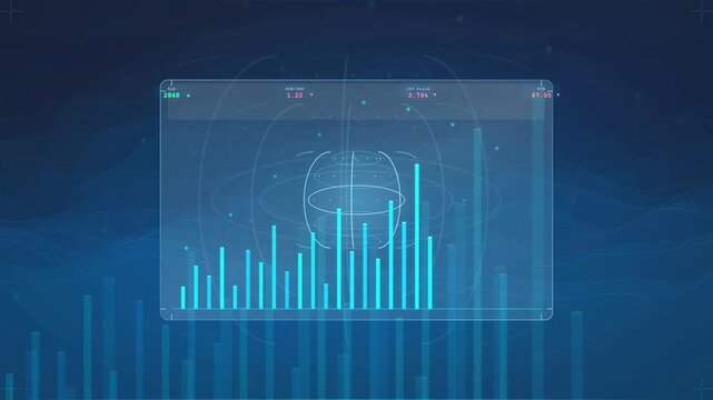 Futuristic Technology Interface with Animated Data Charts and Holographic Globe