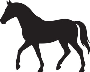 Fototapeta premium Walking Horse Black Silhouette Vector Icon Equestrian Animal Graphic, Graceful Stallion Symbol, Farm Wildlife Design, Premium Minimal Stock Illustration