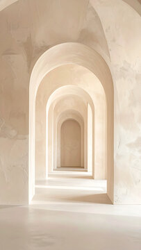 Minimalist Architectural Arches Hallway With Japandi Wabi Sabi Design Aesthetic And Abstract Interior Depth