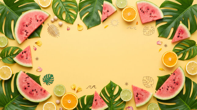 Summer flat lay abstract elements background