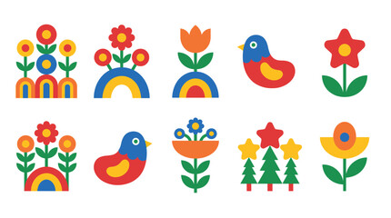 Fototapeta premium Abstract Geometric Vector Icons and Decorative Elements Collection