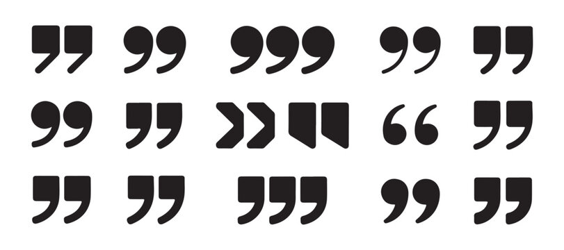 Vast assortment of diverse quotation mark symbols designed for web and print typography layouts.