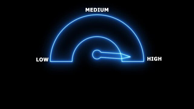 Neon line Car speedometer dashboard with high, low, medium indicates. Speed Animation or speed test tachometer, Simple speedometer icon.4k animation motion graphics video.