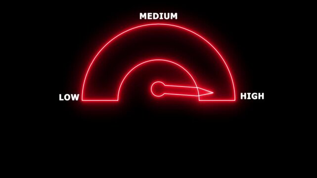 Neon line Car speedometer dashboard with high, low, medium indicates. Speed Animation or speed test tachometer, Simple speedometer icon.4k animation motion graphics video.