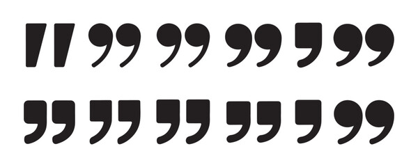 Set of isolated black quotation marks for typography and text layout design on transparent canvas. © StockDesign