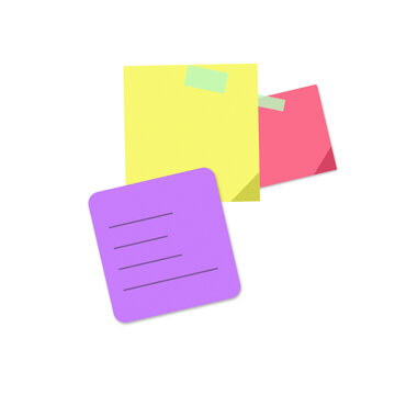 Colorful square sticky notes arranged with adhesive stationery supplies colorful reminder messages organizer as PNG element