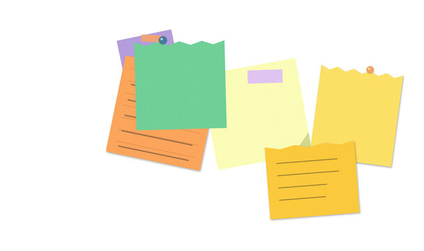 Colorful adhesive sticky notes collection overlapping as transparent stationery paper elements for office planning and as PNG cutout