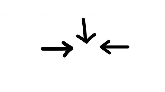 Abstract Animation Hand Drawn black Scribble Arrows Pointing To Central Target Loop Video 4K in white background