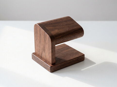 Elegant Walnut Wood Watch Stand on White Surface