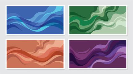 Obraz premium Abstract horizontal banners display flowing liquid waves across four distinct color blocks to serve as versatile backgrounds for professional presentations or creative digital marketing projects.