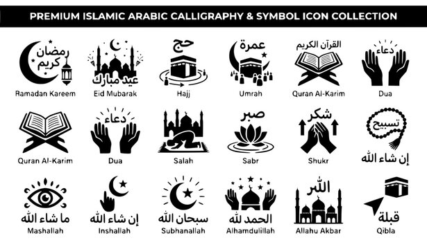 Islamic Arabic Calligraphy Icon Collection Set
