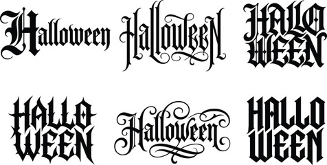 Set of decorative halloween black typography design elements featuring spooky gothic lettering styles presented as a collection in a striking flat silhouette © Zebu