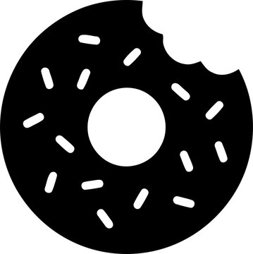 Black and white donut icon with sprinkles isolated on transparent background