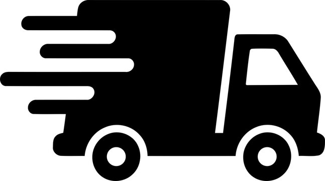 Fast delivery truck icon with motion speed lines isolated on transparent background
