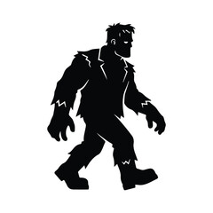 Naklejka premium Frankenstein monster walking silhouette creepy character isolated on white background art.