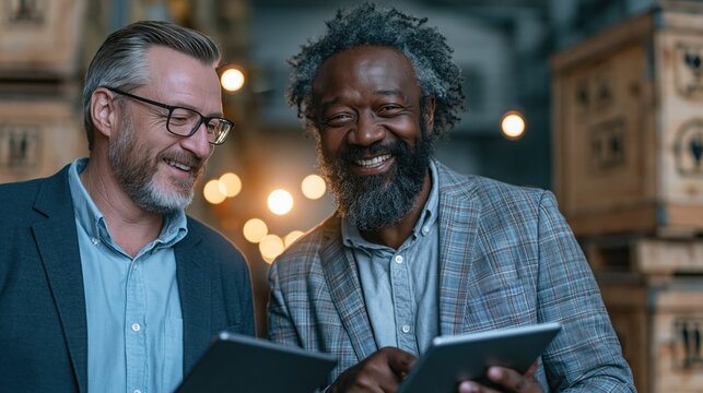Supply Chain Managers Reviewing Digital Data in Soft Light