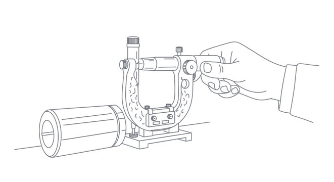 Hand using a micrometer to measure mechanical parts.