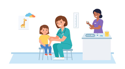 Pediatrician examining a young child in clinic setting.
