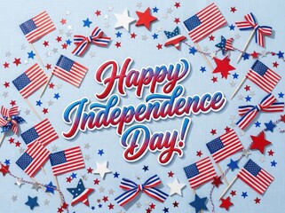 Obraz premium Happy independence day celebration background with american flags and festive stars independence celebration