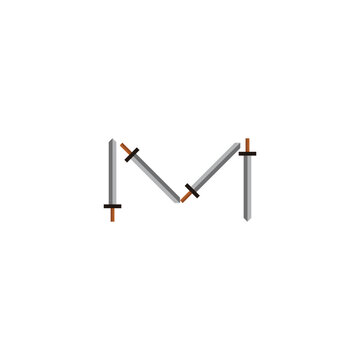 Letter M swords geometric symbol simple logo vector