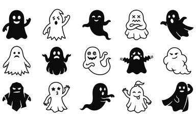 Fototapeta premium A comprehensive halloween vector bundle featuring a collection of cute and spooky ghost illustrations for festive holiday graphic design projects
