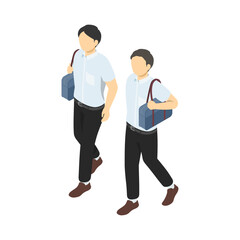 Obraz premium アイソメトリックイラスト：歩く中学生男子2人(夏服)