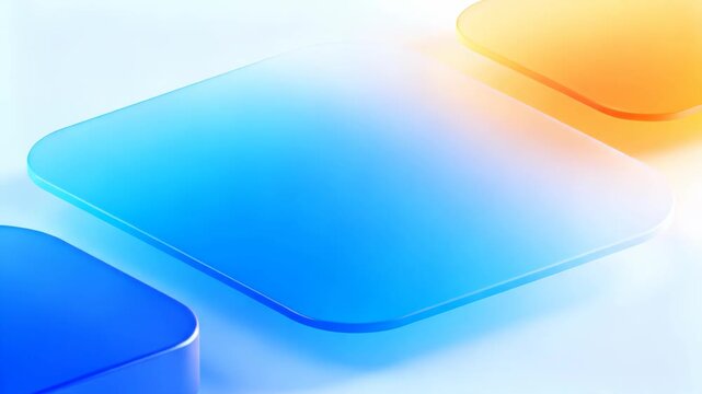Abstract 3D glassmorphism background with floating blue and orange rounded square plates