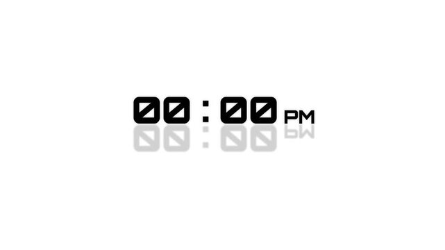 Minimalist digital clock displaying am and pm times on white background. 4K Video