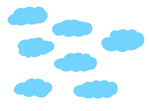 Blue cartoon clouds isolated on white. Flat vector cloud shapes for design projects.