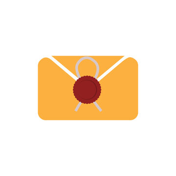 Classic Yellow Envelope with Red Wax Seal and White String Flat Icon