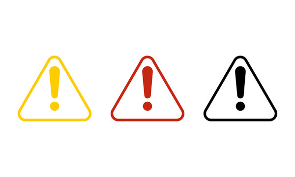 Danger alert symbols collection featuring outline triangle frames with exclamation marks in yellow red and black colors for safety instructions and hazard warnings on professional graphic layouts.